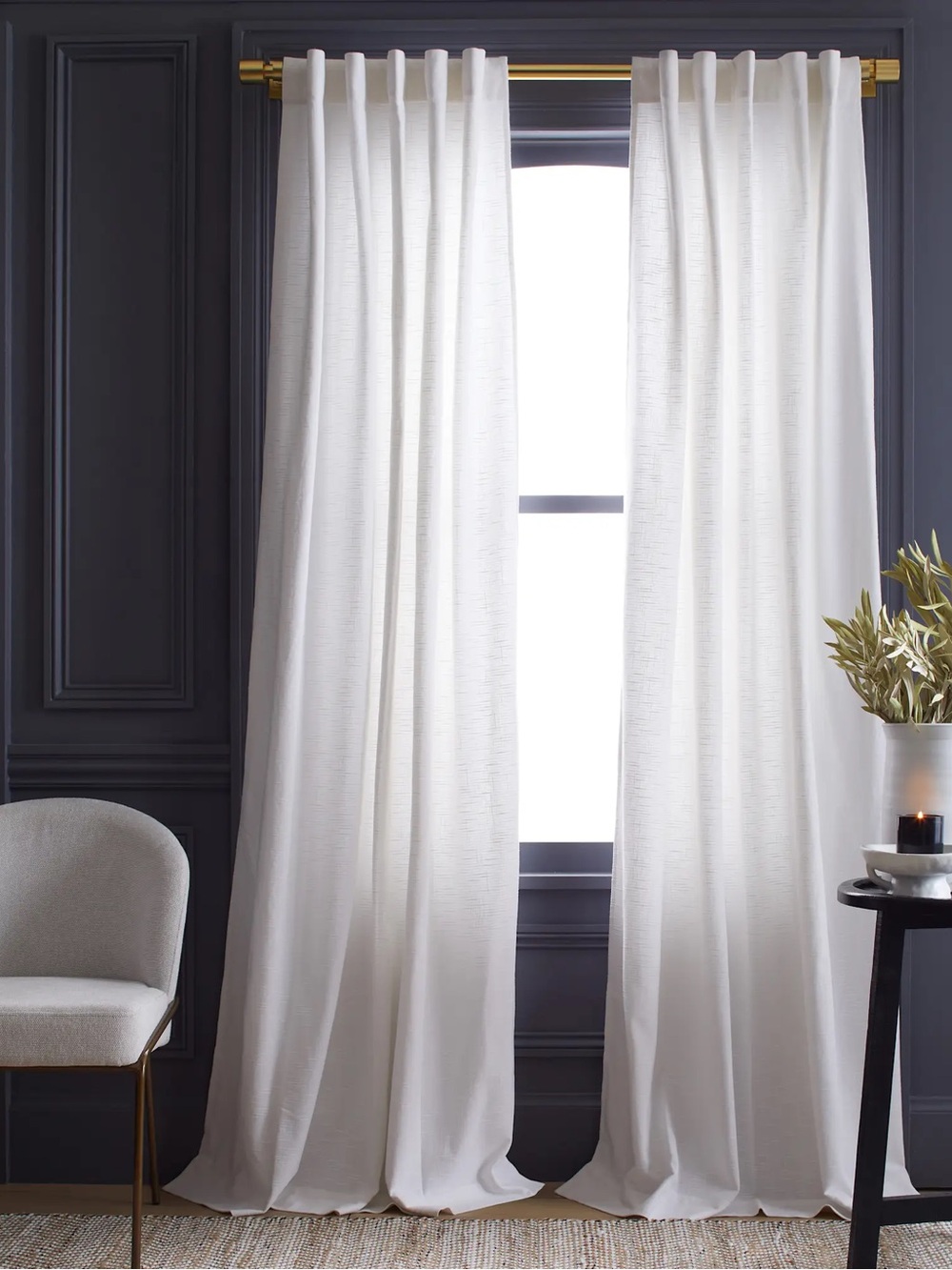 NWT QUINCE Set Of 2 48x84 Cotton Slub Curtains White 0782